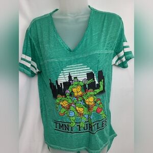 2/$30 Green and White Short Sleeve Ninja Turtle Tee with Graphic Design (#102)